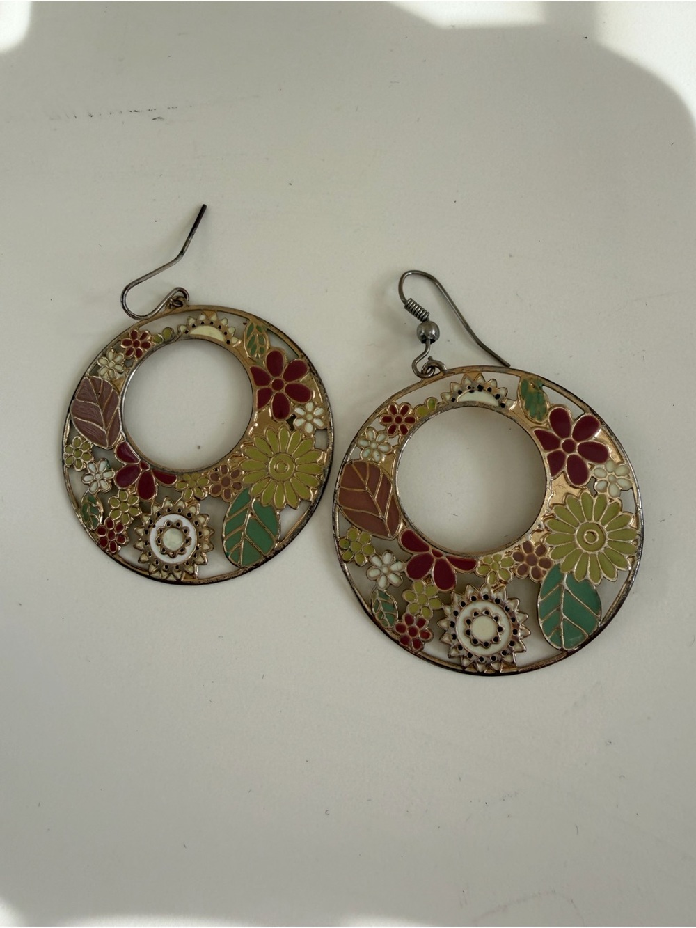 Floral Enamel Hoop Earrings - Multicolor